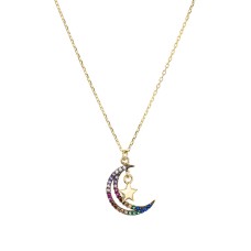 Aqua Moon & Star Pendant Necklace In 18k Gold-plated Sterling Silver (16)