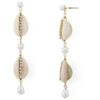 AQUA Shell, Cultured Freshwater Pearl & Crystal Drop Earrings
