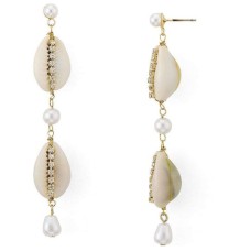 AQUA Shell, Cultured Freshwater Pearl & Crystal Drop Earrings