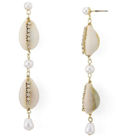  Shell, Cultured Freshwater Pearl & Crystal Drop Earrings