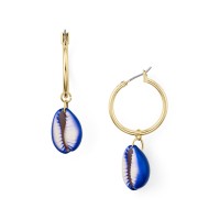 Aqua Shell Hoop Earrings, Navy
