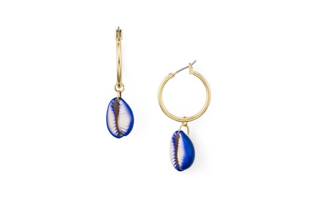  Shell Hoop Earrings, Navy
