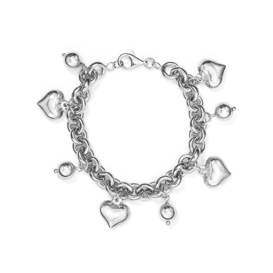  Sterling Heart & Ball Charm Bracelet