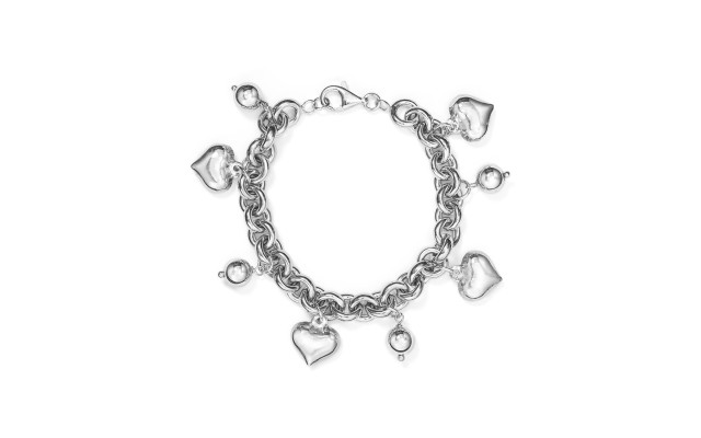  Sterling Heart & Ball Charm Bracelet