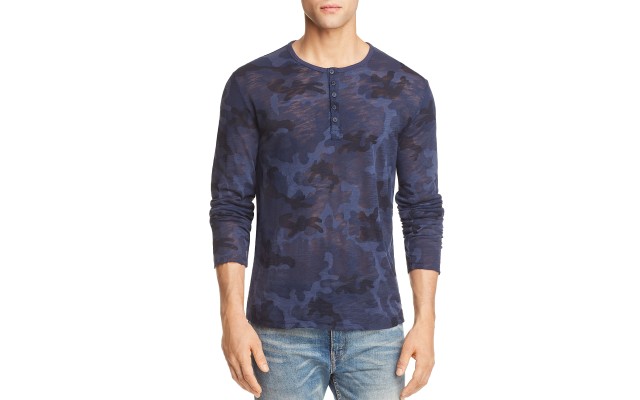  Camouflage Long Sleeve Henley Shirt, Navy Camouflage, Medium