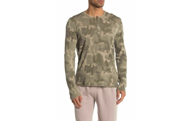  Camouflage Long Sleeve Henley Shirt, Sage, Medium