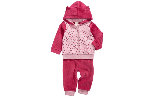 Baby Girls 2-Pc. Leopard-Print Minky Hoodie & Pants Set (Pink, 24M)