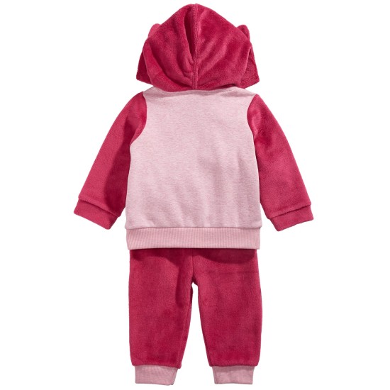 Baby Girls 2-Pc. Leopard-Print Minky Hoodie & Pants Set (Pink, 24M)