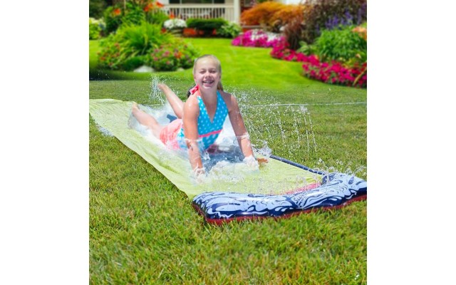 Backyard Double Water Slide Summer Fun Toy, Long Water Slip & Slide Outdoor Water Toys for Kids & Adults, Single Water Slide 16ft