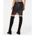  Faux-leather Lace Trim Asymetrical Skirt (Black, XS)