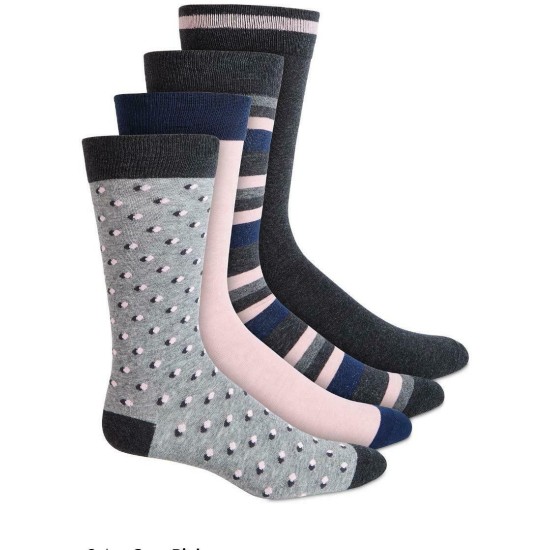  Mens 4-Pk. Dress Socks, Gray/Pink, One Size