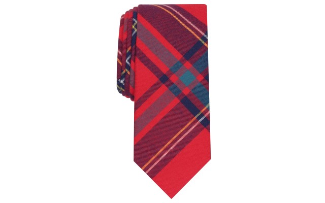  Men’s Abby Skinny Plaid Tie (Red)