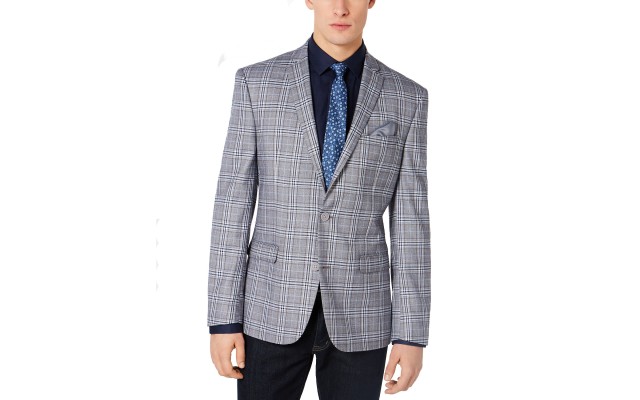  Men’s Active Stretch Slim-Fit Plaid Sport Coat (Blue, 40T)