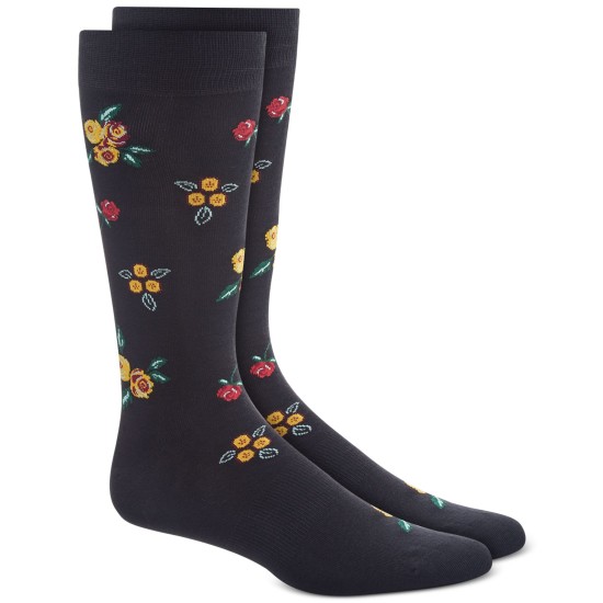  Men’s Black Rose Floral Socks (Black, 10-13)