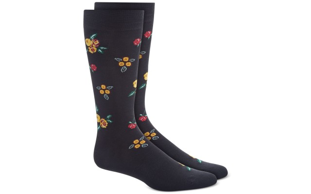  Men’s Black Rose Floral Socks (Black, 10-13)