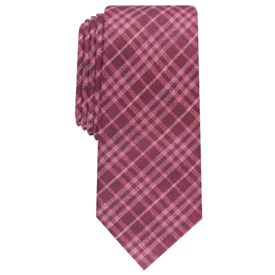  Men’s Cooper Skinny Plaid Tie (Burgundy)