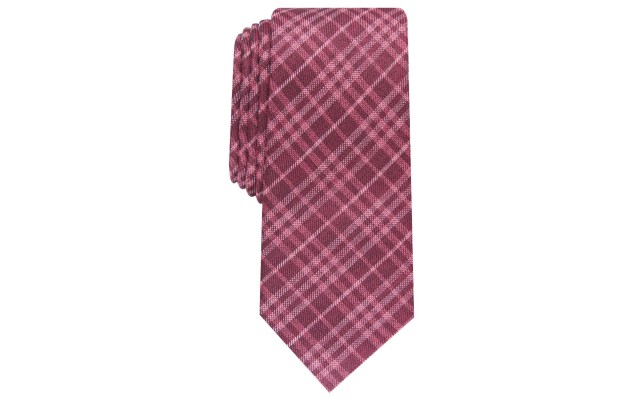  Men’s Cooper Skinny Plaid Tie (Burgundy)