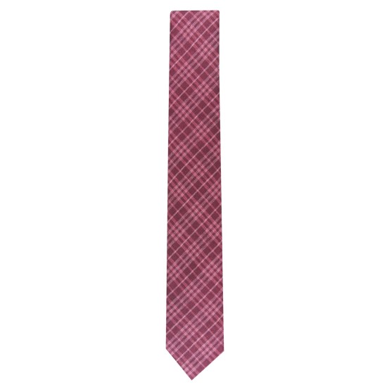  Men’s Cooper Skinny Plaid Tie (Burgundy)