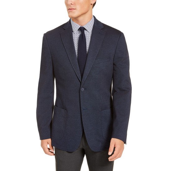  Men’s Slim-Fit Navy Blue Knit Sport Coats, Navy, 46R