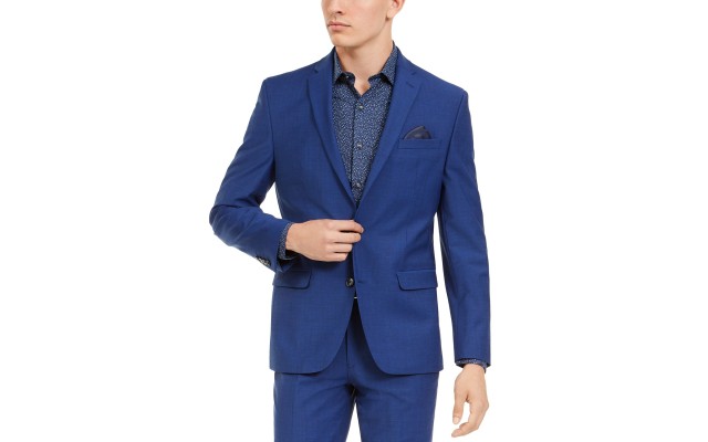  Men’s Slim-Fit PerFormance Active Stretch Blue Sharkskin Suit Separate J