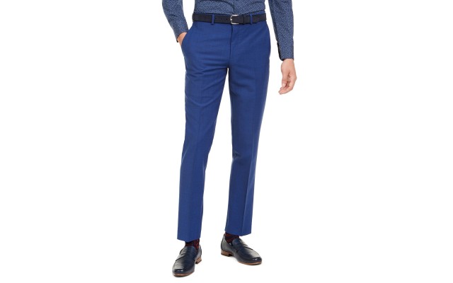 Men's Slim-Fit PerFormance Active Stretch Blue Sharkskin Suit Separate Pants, Navy, 33X32