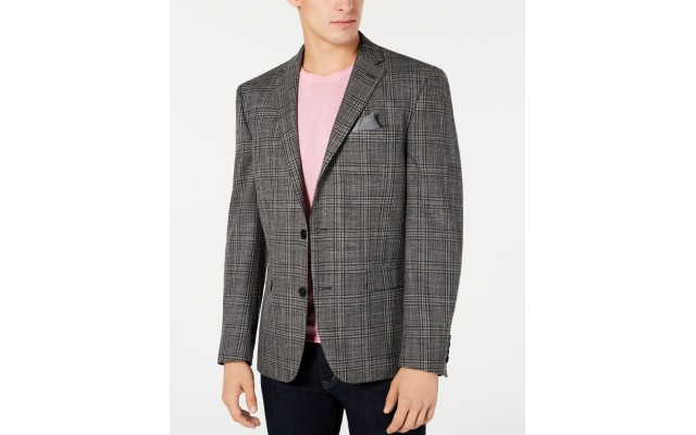  Men’s Slim-Fit Stretch Black/White Plaid Sport Coat