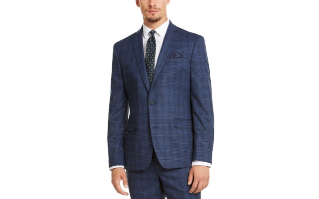  Men’s Slim-Fit Stretch Plaid Suit Jacket (Navy, 38 Short)