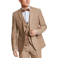 Bar III Men’s Slim-Fit Tan Pinstripe Linen Suit Jacket (Beige, 40 R)