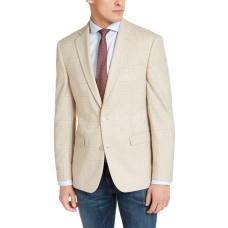 Bar III Men’s Slim-Fit Tan Windowpane Plaid Sport Coat (Beige, 44 T)