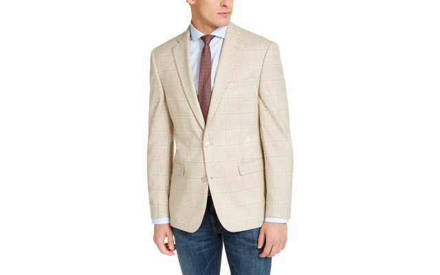  Men’s Slim-Fit Tan Windowpane Plaid Sport Coat (Beige, 44 T)