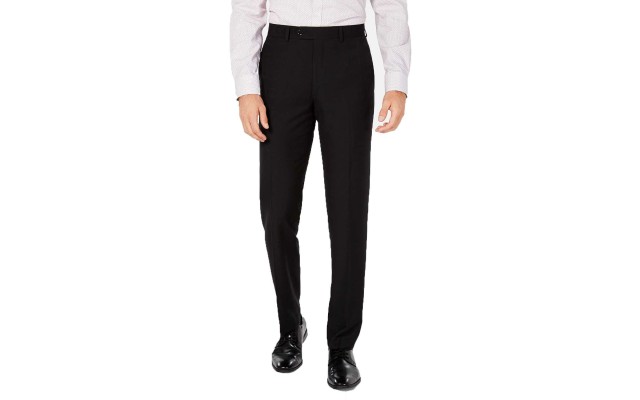  Men’s Slim-Fit Tonal Plaid Dress Pants (Black, 34X30)