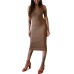  Ribbed Bodycon Dress (Beige, X-Large)