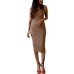  Ribbed Bodycon Dress (Beige, X-Large)