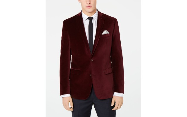 Velvet Slim-Fit Sport Coat (Dark Red, 36R)