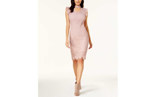  Women’s Lace Choker Dress (Powdery Mauve, M)