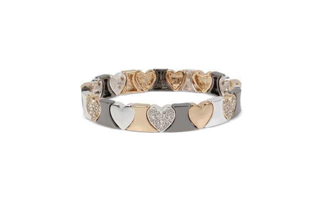  Tri-Tone Pave Heart Stretch Bracelet