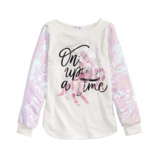 Beautees Big Girls Flip Sequin Unicorn T-Shirt, White, M