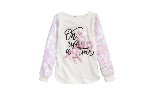  Big Girls Flip Sequin Unicorn T-Shirt, White, M