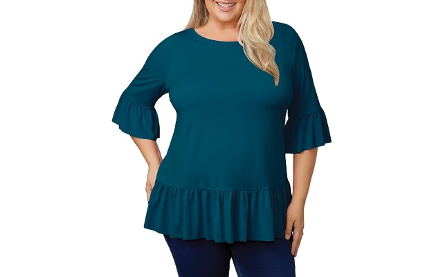  Black Label Plus Size Ruffle-Hem Tunic 1X – Blue
