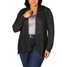 Belle by Belldini Plus Size Scalloped-Hem Open-Front Cardigan 1X – Black