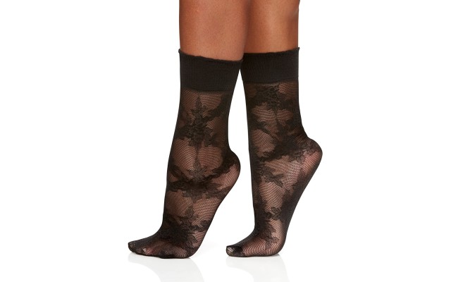  Women’s Rose Floral Anklet Socks (Black, 6-9)
