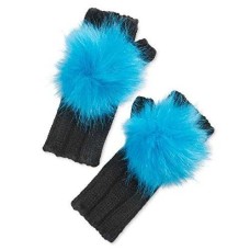 Betsey Johnson xox Trolls Knit Arm Warmers with Pom Poms, Black/Blue