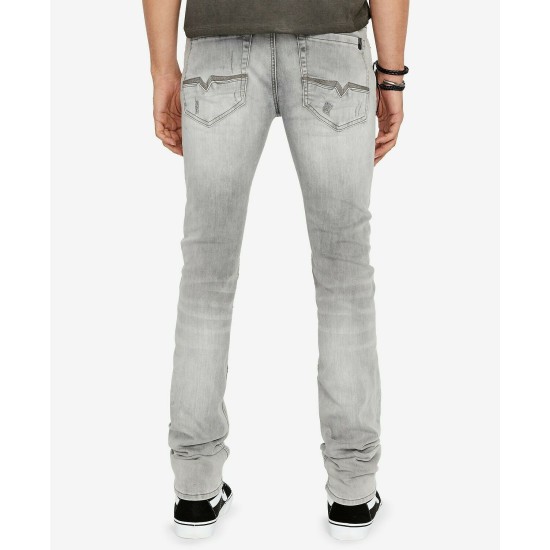  Bitton Men's Max-X Skinny-Fit Stretch Moto Jeans, Gray, 32X32