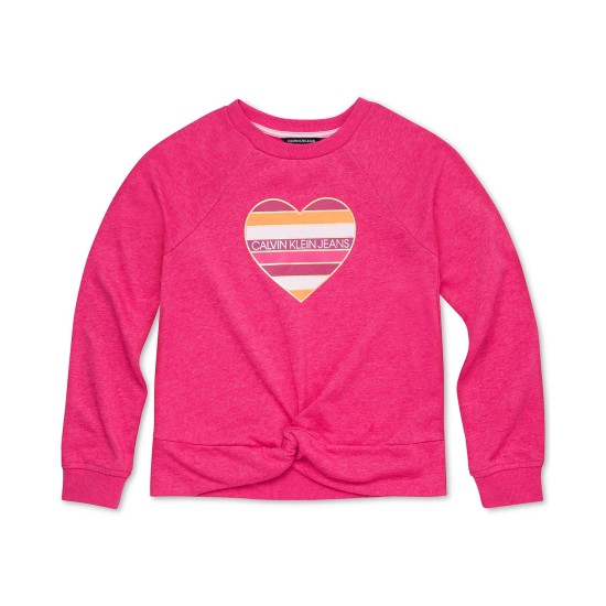  Big Girls Twist-Front Sweatshirt (Bright Pink, 8-10M)