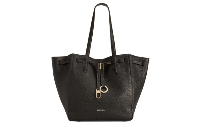  Drawcord Ring-Tab Pebble Leather Tote (Black, Large)