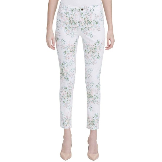  Floral-Printed Polished Mid-Rise Pants (White Floral/6)