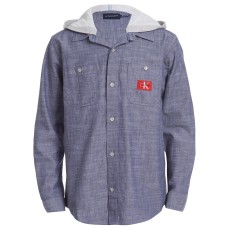 Calvin Klein Jeans Big Boys Iconic Hooded Denim Shirt (Navy, 8)
