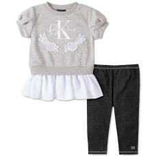 Calvin Klein Little Girls 2-Pc. Peplum Sweatshirt & Leggings (Assorted, 6X)