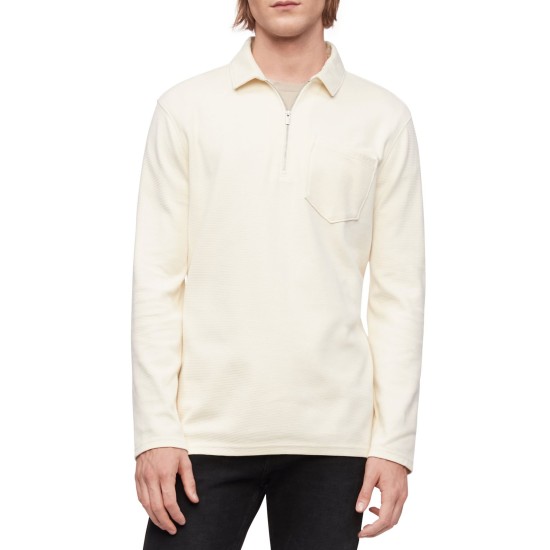  Men Classic Quarter Zip Sweaters, White, Large