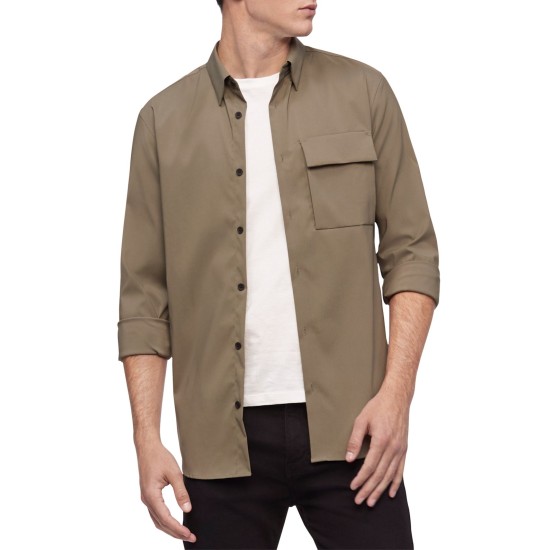  Men Long Sleeve Button Down Shirts, Dusty Olive Casual Utility, Medium